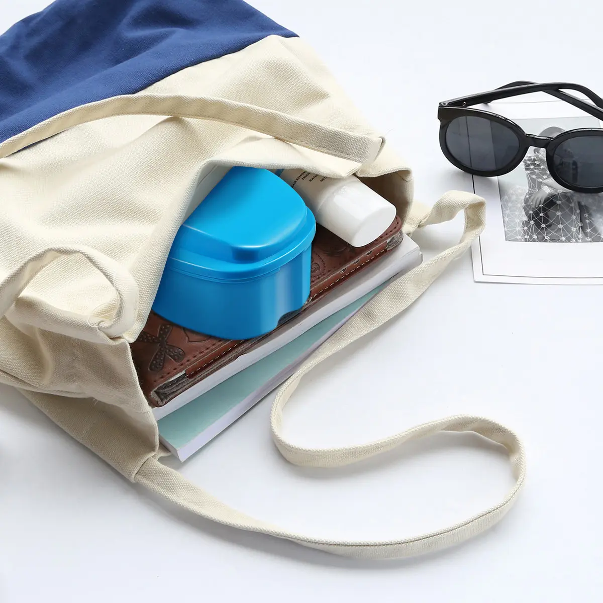 Denture Storage Box Shape with Strainer for False Teeth Dental Retainer Mouth Guard Compact Travel Size Hygienic Denture