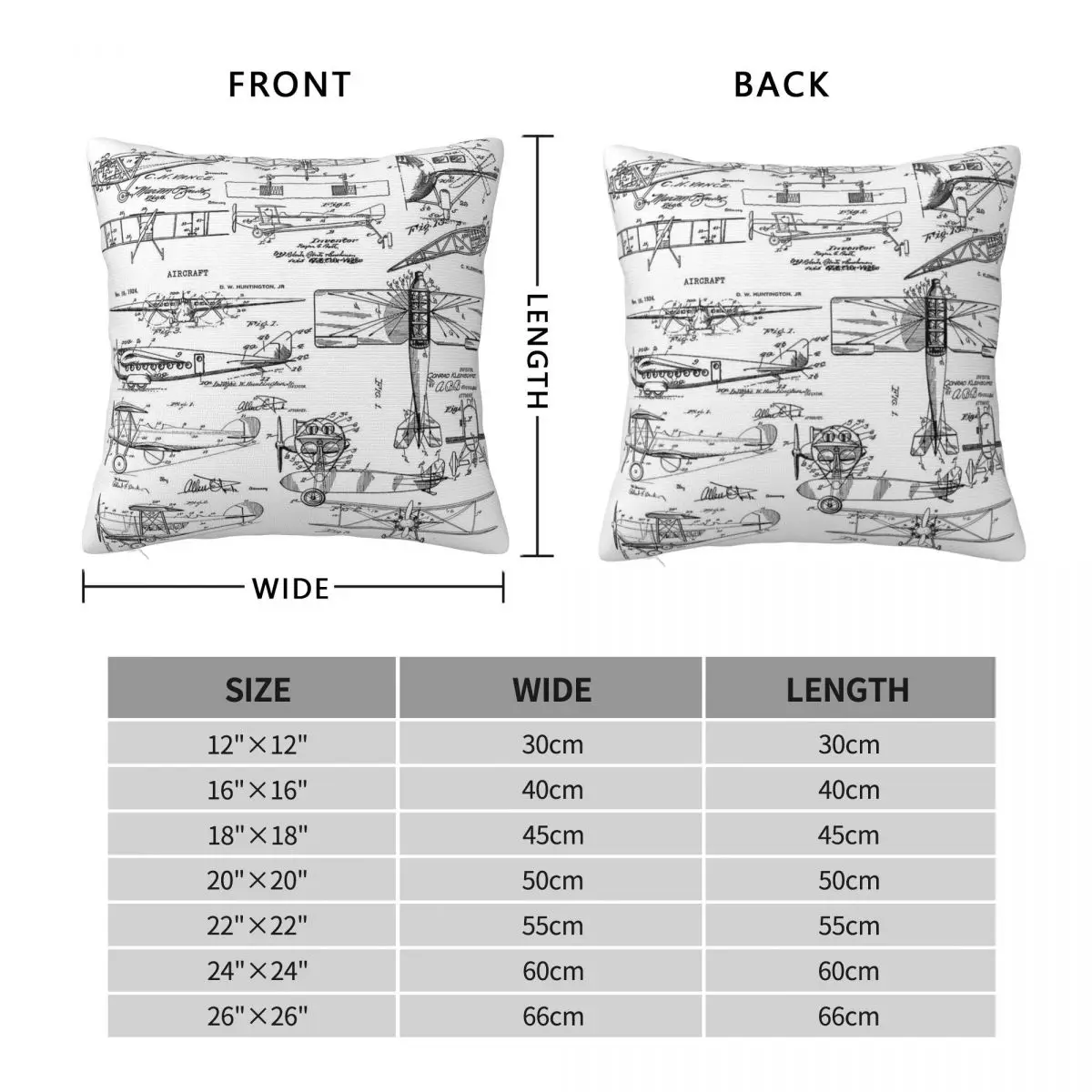 Aviation Biplane Blueprint Square Pillowcase Polyester Linen Velvet Pattern Zip Decorative Sofa Seater Cushion Cover