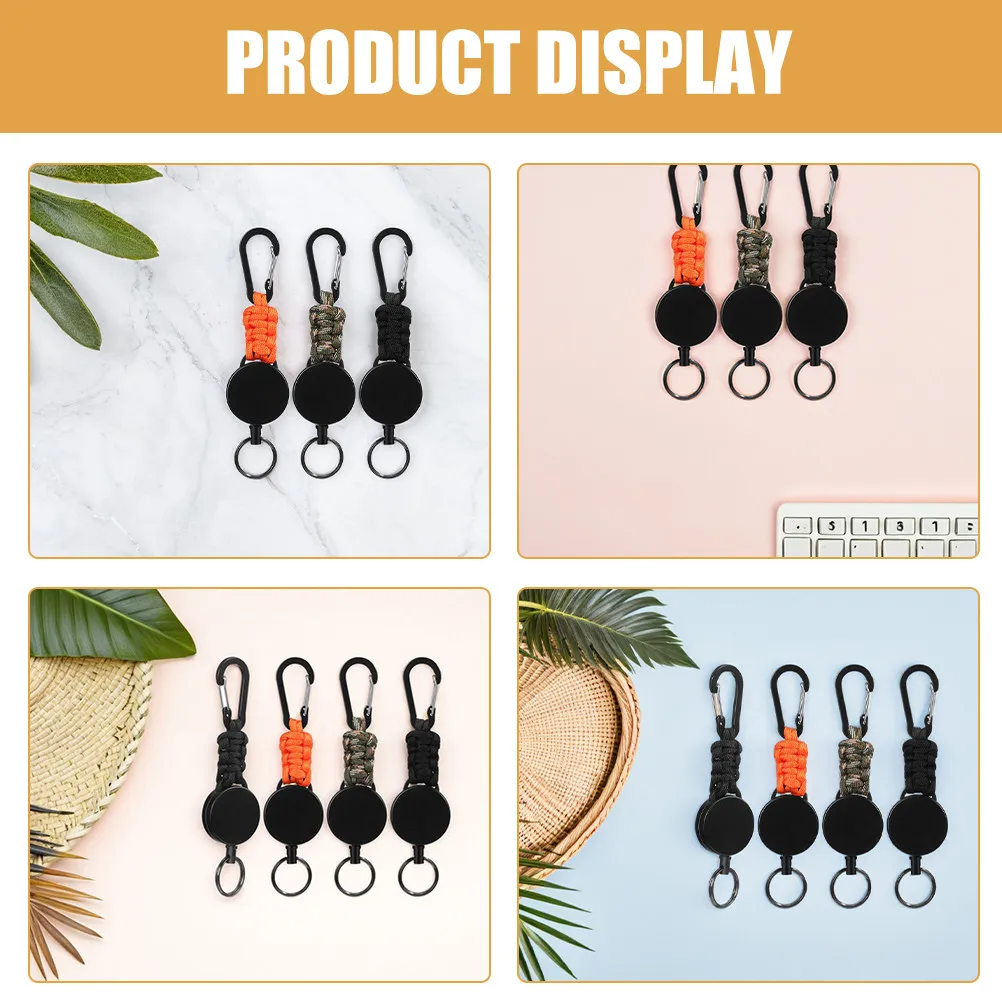 4Pcs Retractable Keychain with Heavy-Duty Carabiner Automatic Retraction Lightweight Compact for Backpack Outdoor Work Everyday