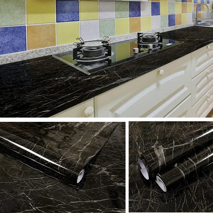Kitchen DIY Self-Adhesive Waterproof Oil-proof PVC Wall Stickers Cabinets Countertop Wallpaper Bathroom Desktop Renovation Films