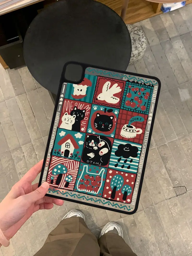 Vintage Plaid Patchwork Rabbit Apple For iPad 13 11 M5 M4 M3 M2 12.9'' Pro11th A16 10 9 8 5 Th Air 4 3 2 1 Mini 6 7 Case