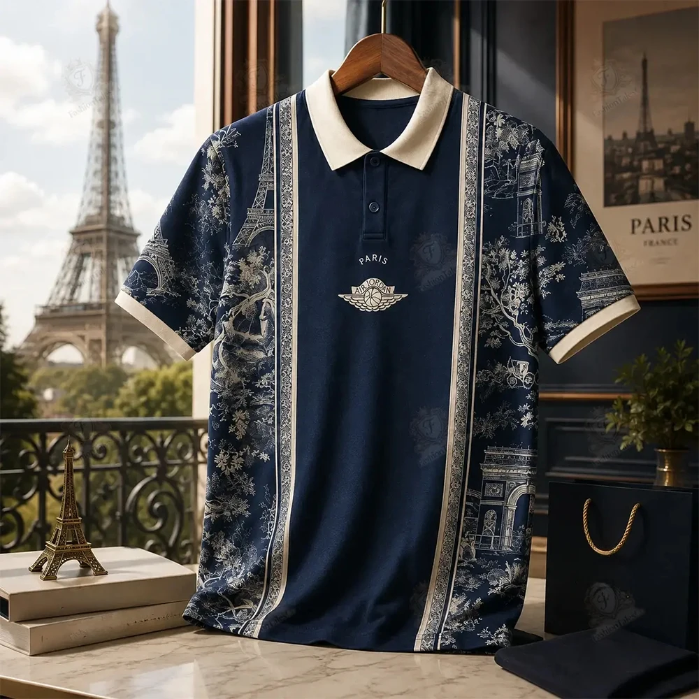 Men's Business High-End Polo Shirt Midnight Paris Jersey Oversized Casual Comfortable Fashionable Sports Top