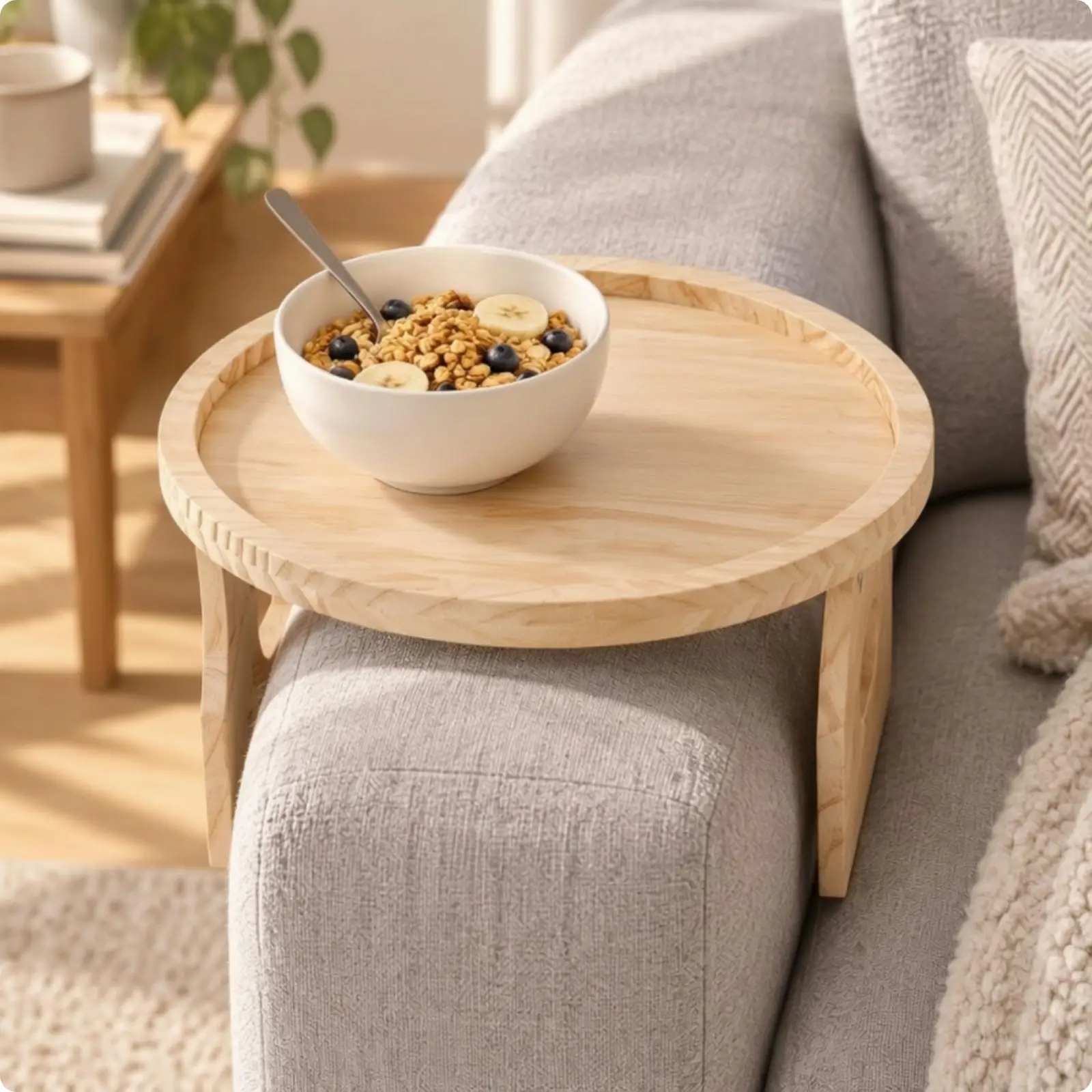 Compact Wooden Arm Tray for Couch Fits Standard Sofa Arms Elegant Tray for Home