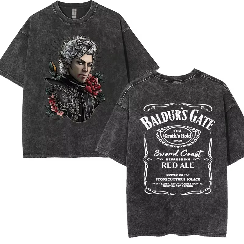 Camisetas limitada de Astarion The Pale ELF Baldurs Gate 3, camiseta lavada Vintage para cena de chica, camiseta informal de calle alta Y2k para hombres y mujeres