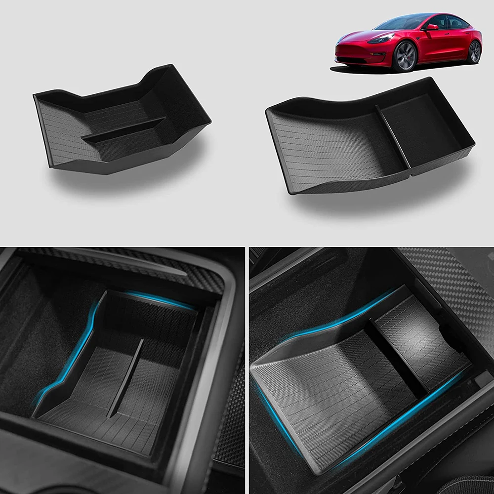 For Tesla Model 3 Highland Model Y 2020- 2024 Center Console Flocking ABS Tray Organizer Central Armrest Lower Storage Box