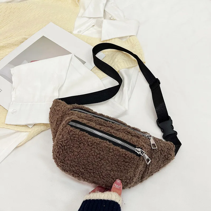 Plush Women Waist Bag Solid Color Belt Bags Shoulder Crossbody Chest Bag Brand Designer Female Fanny Pack Banana Hip Purse