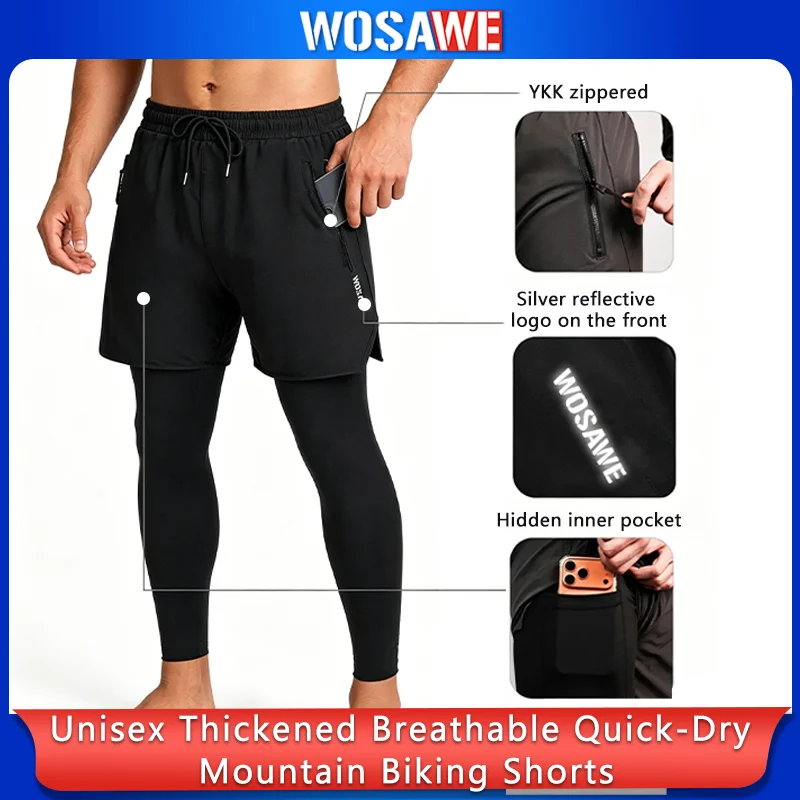 WOSAWE Men Women MTB Cycling Pants Padded Bike Trousers Breathable Quick Dry Mountain Bike Riding Pants