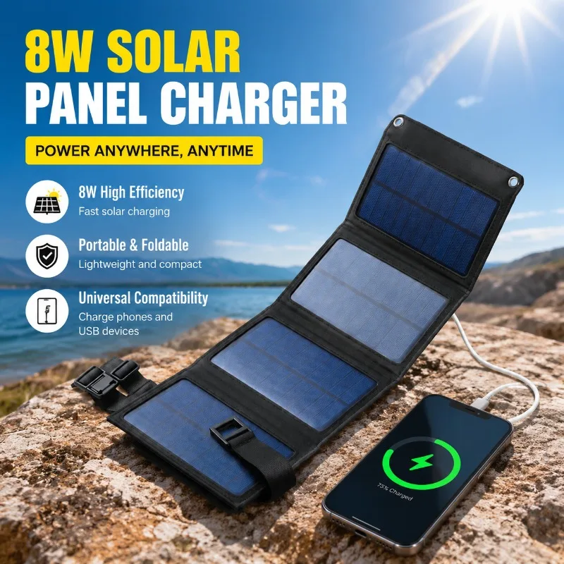 8W Foldable Solar Charging Bag Photovoltaic Power Panel Portable Outdoor Emergency Charger for Mobile Power Station Off-grid