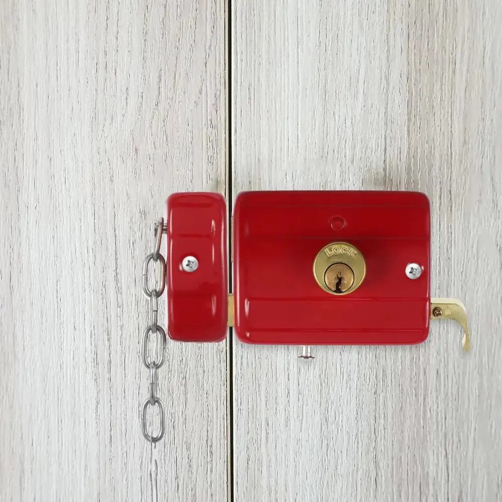 Iron Anti-theft Door Lock Key Included Durable Security Door Lock Retro Style Single Cylinder Retro Red Lock Exterior Door