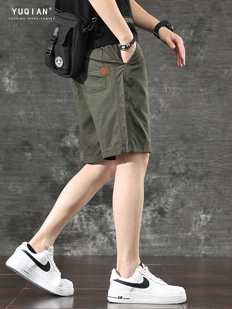 

Летние мужские легкие брюки в стиле ретро, американский рабочий стиль, свободные, из чистого хлопка, повседневные, средней длины (пять четвертей)