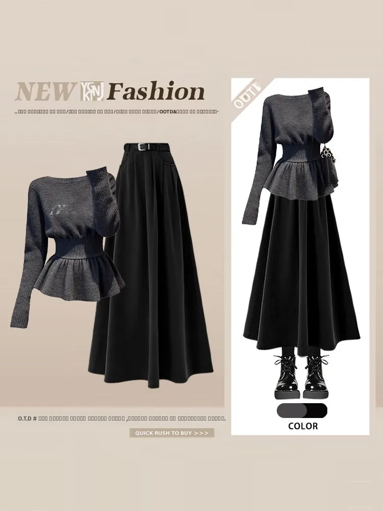 Unieke mooie lichte Maturi Sle Koreaanse systeem trui rok set dames faionable commuter winter herfst collectie