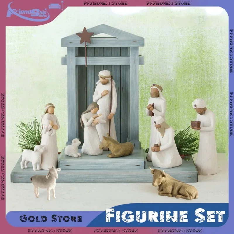 Nativity Series Figurine Set Easter White Resin Jesus Nativity Set Ornaments Family Figure Statues Room Table Home Decor Crafts