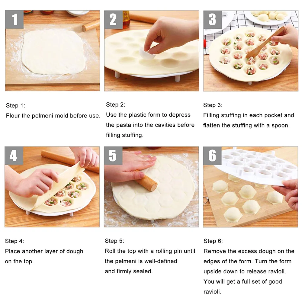 Russian Ravioli Maker Mould 19 Holes  Food Grade Plastic Durable Easy Clean Pelmeni  Pierogi Maker With Stuffing Spoon BPA Free