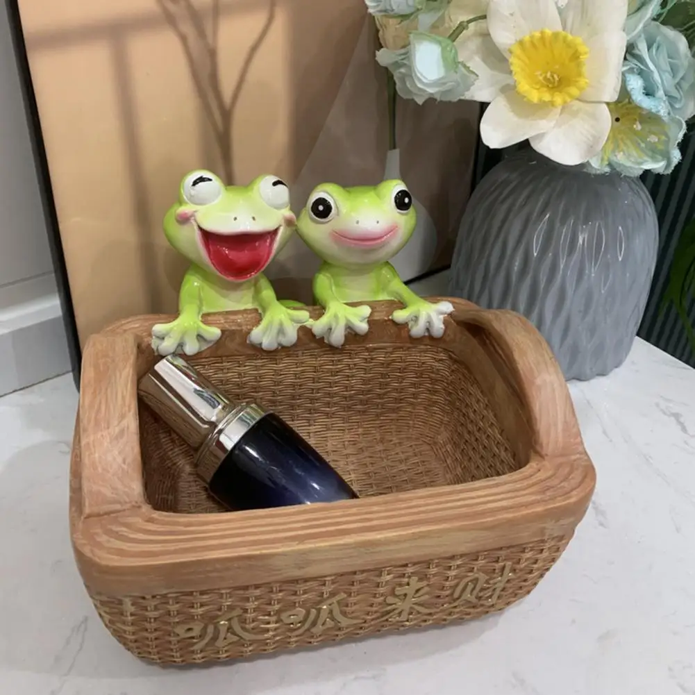 

Cute Frog Organizer Frog Storage Solution Cute Frog Design Storage Basket with Mini Statues Capacity Organizer for Desk for Home