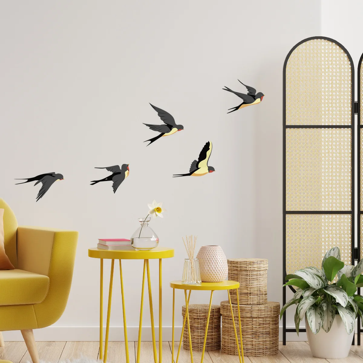 Five Swallow Birds Wall Stickers Home Decals Living Room Decoration Bedroom Bathroom Wall Furniture Door House Interior Decor