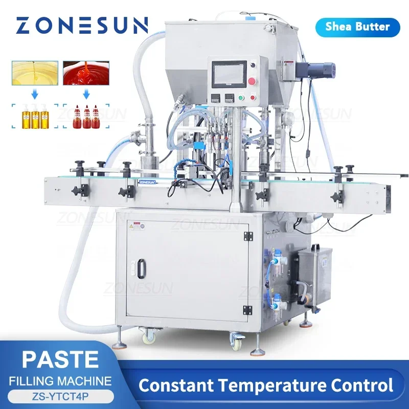 ZONESUN ZS-YTCT4P Mesin Pengisian Shea Butter Otomatis Produksi Kemasan Minyak Esensial Botol Pasta Suhu Konstan