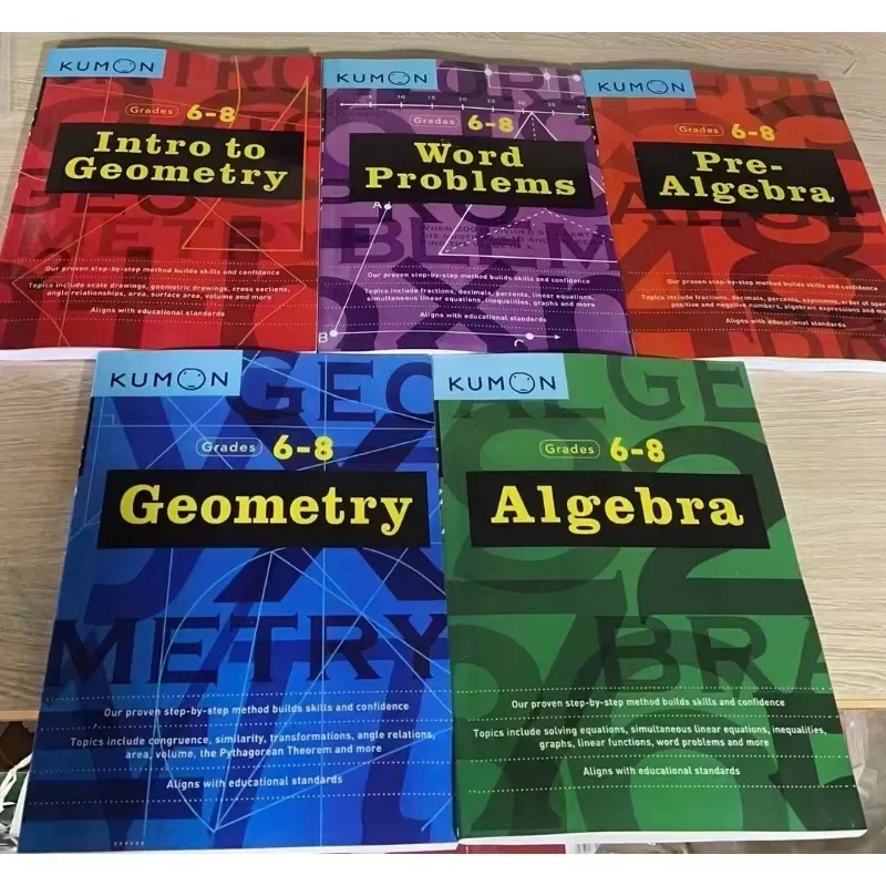 5 Books/Set Kumon GEOMETRY Junior High Middle School Math Workbook Mathematics Exercise Practice Grade 6-8 for Age 10-15