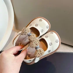 2024 Spring&Autumn New Children's Shoes Girl's Soft Sole Bow Sweet Princess Shoes Embroidered Anti Slip Breathable Leather Shoes