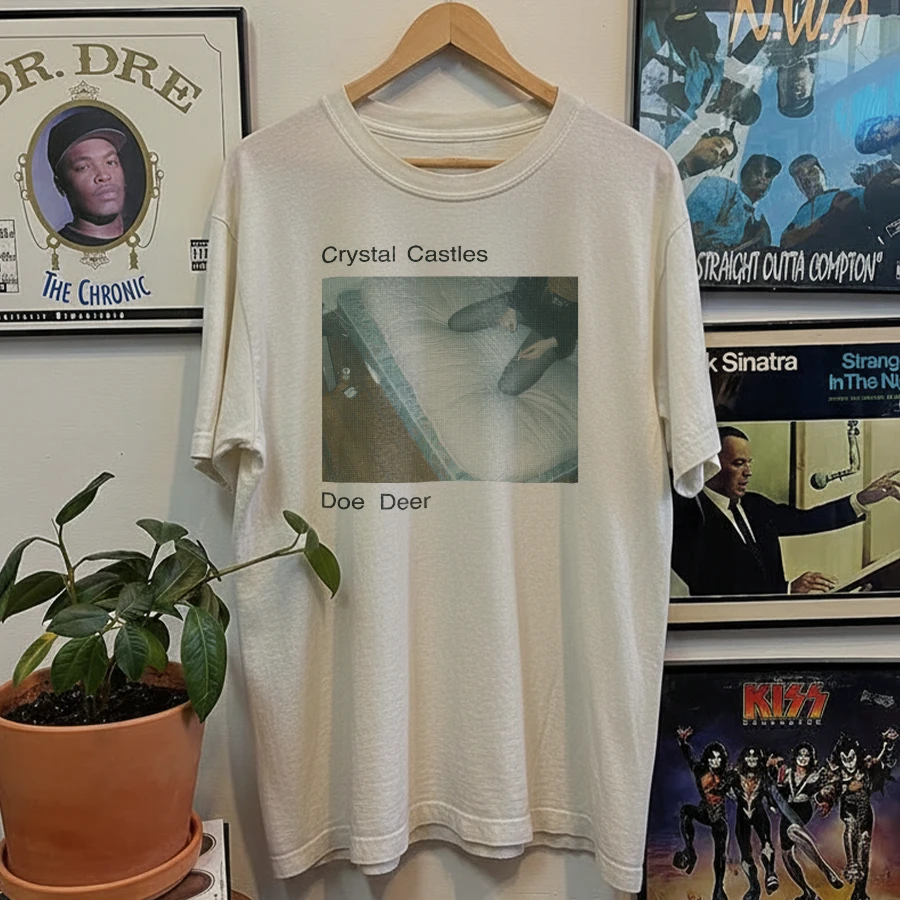 2010 Crystal Castles Doe Deer Washed White Tee Y2K Style Underground Print Loose Fit Retro Summer