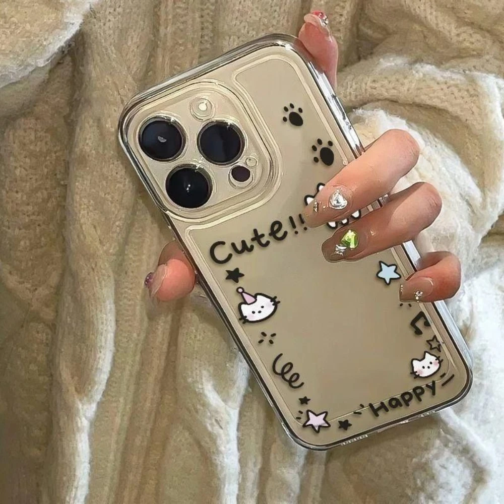 Funda de teléfono con marco de fotos de gato bonito para iPhone 16 Promax 15 Pro 14 Plus 13 Mini 16E INS gatito cubierta protectora creativa transparente