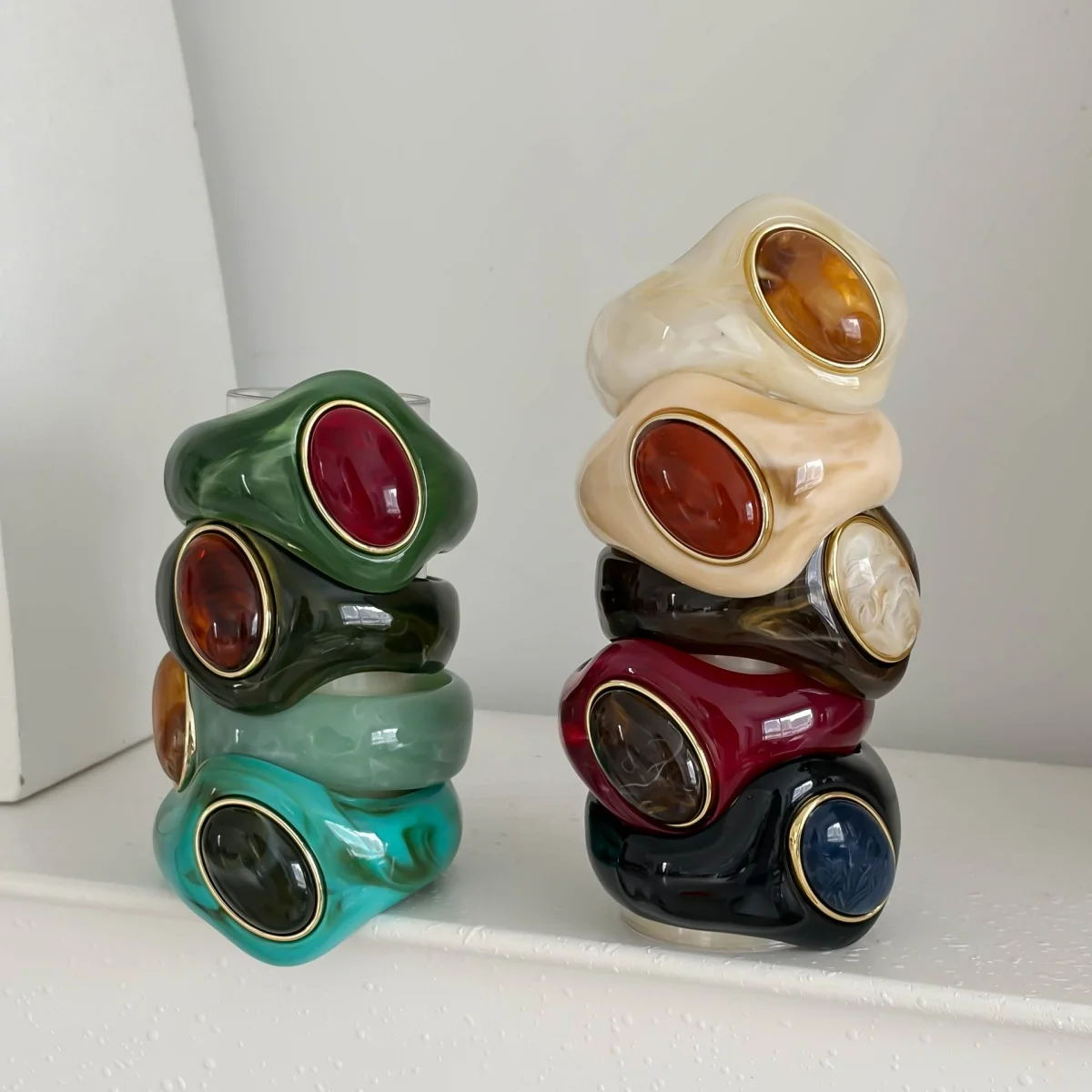 KMVEXO 18 Color Exaggerated Oval Resin Stone Acrylic Chunky Bracelet Vintage Irregular Geometric Wide Bangles for Women Jewelry