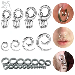 ZS 1-2pcs/lot Punk Stainless Steel Tunnel And Plug Spiral Ear Taper Silver Color Hoop Flesh Stretching Kit Expander Nose Gauges
