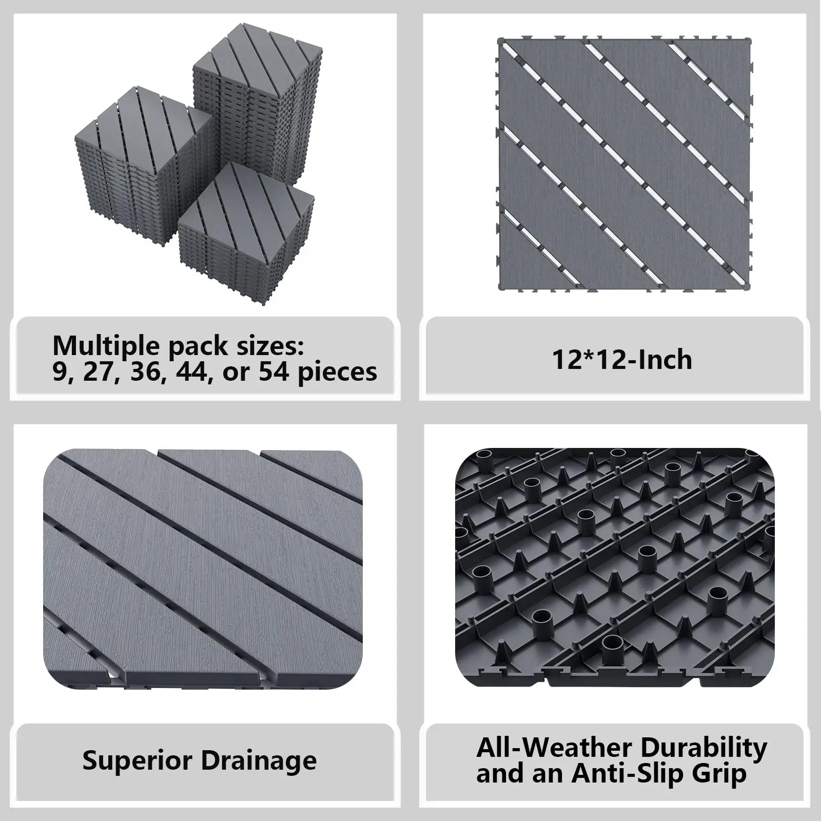 Deck Tiles 44 Pcs - Plastic Interlocking Patio Flooring, Waterproof & All Weather Outdoor Tiles for Patio, Garden &