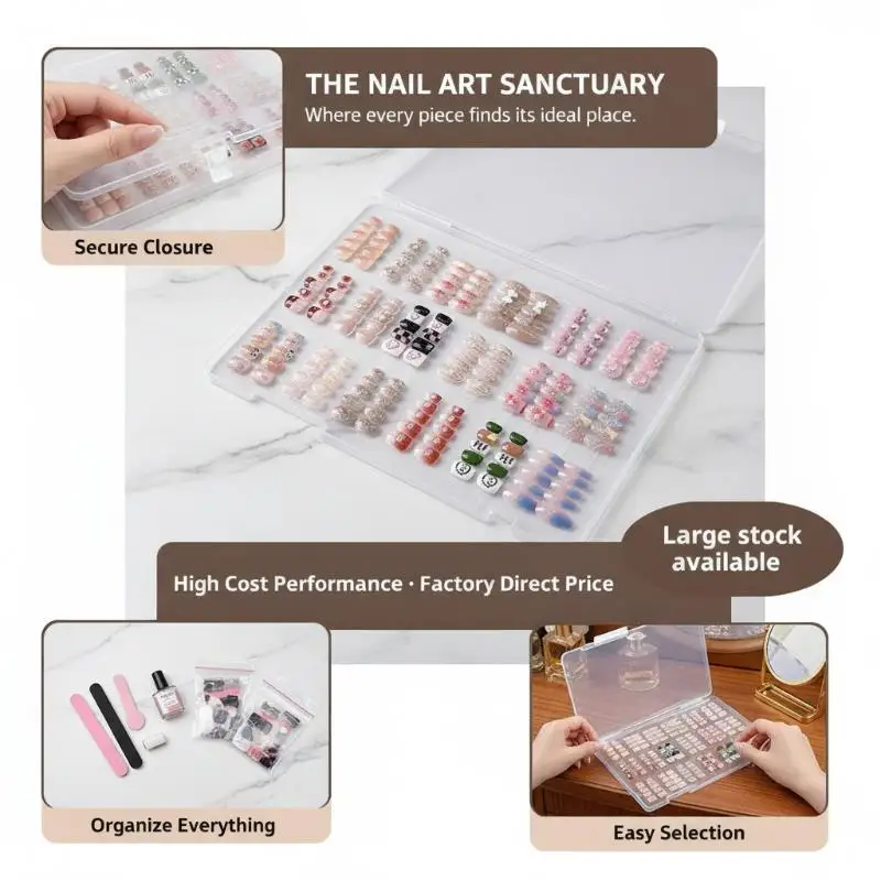 Press On Nail Storage Box Large Capacity False Nail Display Stand Dustproof Manicure Tool Organizer for Nail Art Enthusiasts