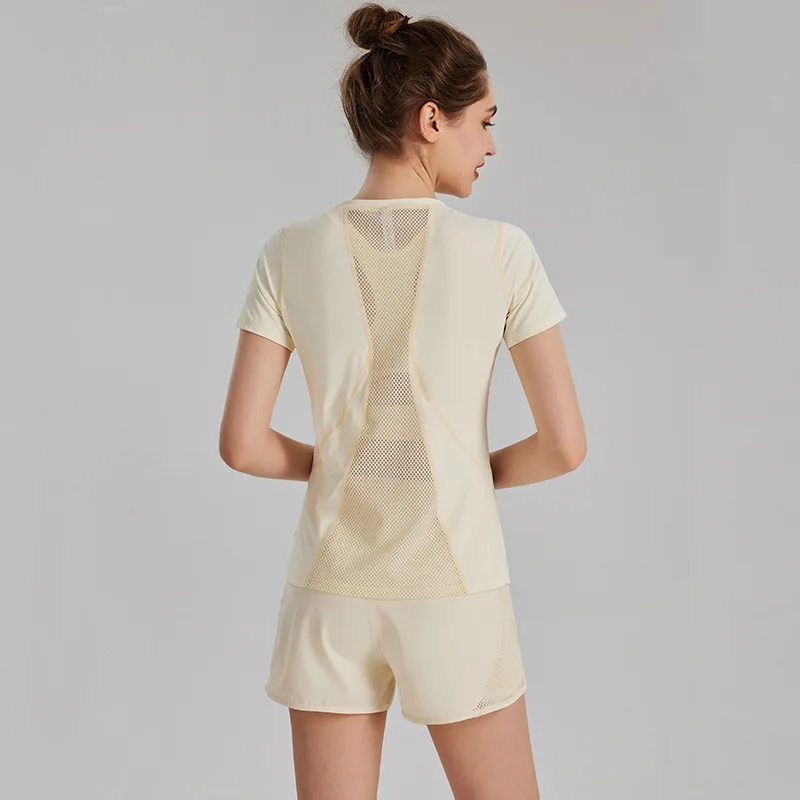 

Женская спортивная футболка с красивой спиной, новая свободная и дышащая быстросохнущая одежда для йоги с короткими рукавами, блузка для бега, спортивная