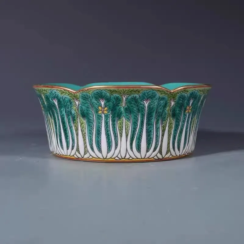 Chinese Green Enamel Porcelain Bowl Qing Yongzheng Cabbage Pattern 7.5 inch