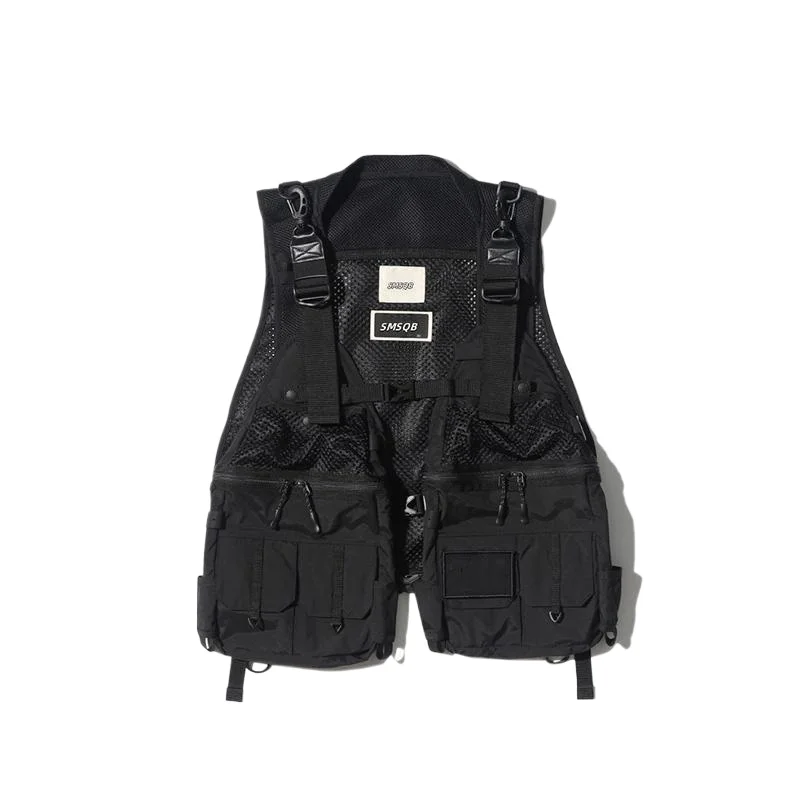 Unisex Cycling Utility Vest Mesh Panel Multi Pocket Adjustable Strap Sleeveless Cargo Waistcoat for Riding Hiking Camping Travel