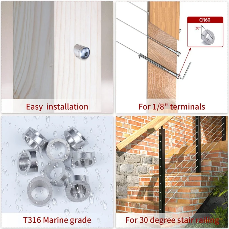 TOP 40 Pack 3/8In Stainless Steel Cable Railing Kit Angle Beveled Washer 25 30 35 Degrees For Deck Stair Railing System