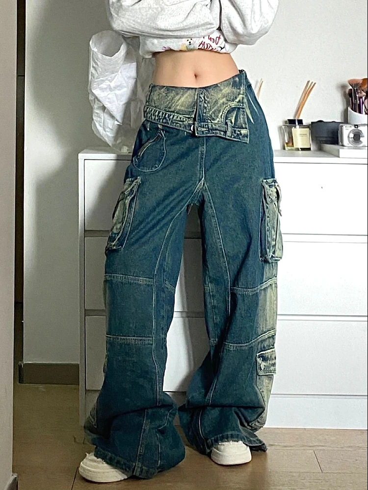 

Women's Baggy Blue Jeans Y2k Vintage Korean Cowboy Pants Fashion Harajuku Wide Denim Trousers 90s Aesthetic 2000s Trashy Clothes