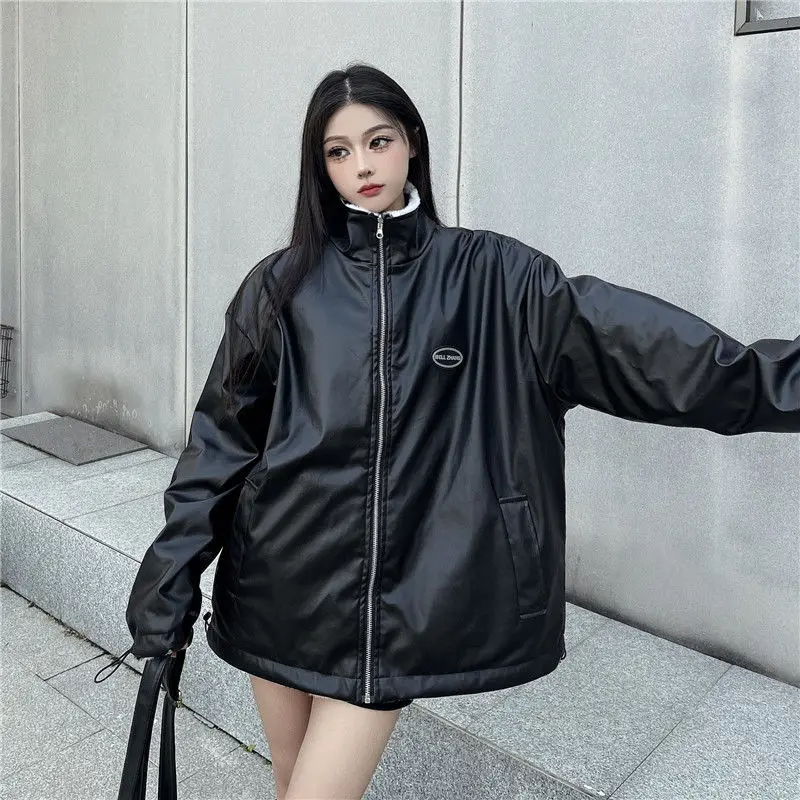 가을 겨울 여성 인스타그램 하트 모양 플러시 두꺼운 재킷 양면 가죽 코트 트렌디 아메리칸 레트로 스타일