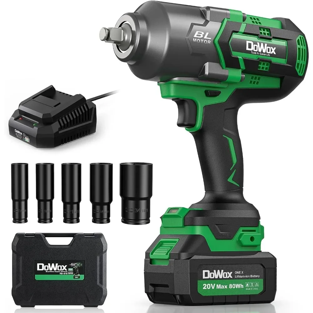 

Electric Cordless Impact Wrench 1/2 Inch, 1200Nm Brushless High Torque Impact Gun, 20V MAX 4.0 Ah Li-ion Battery, 5pcs Sockets