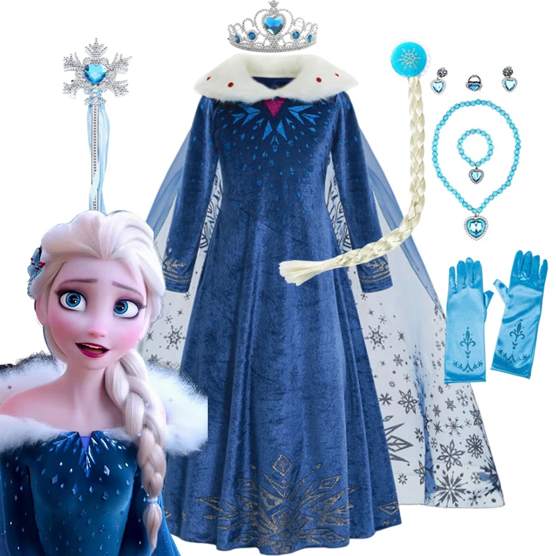 Disney Snow Queen Elsa Costume for Girls Elsa Dress Frozen Cosplay Outfit Snow Princess Dress Up Halloween Birthday Party Outfit