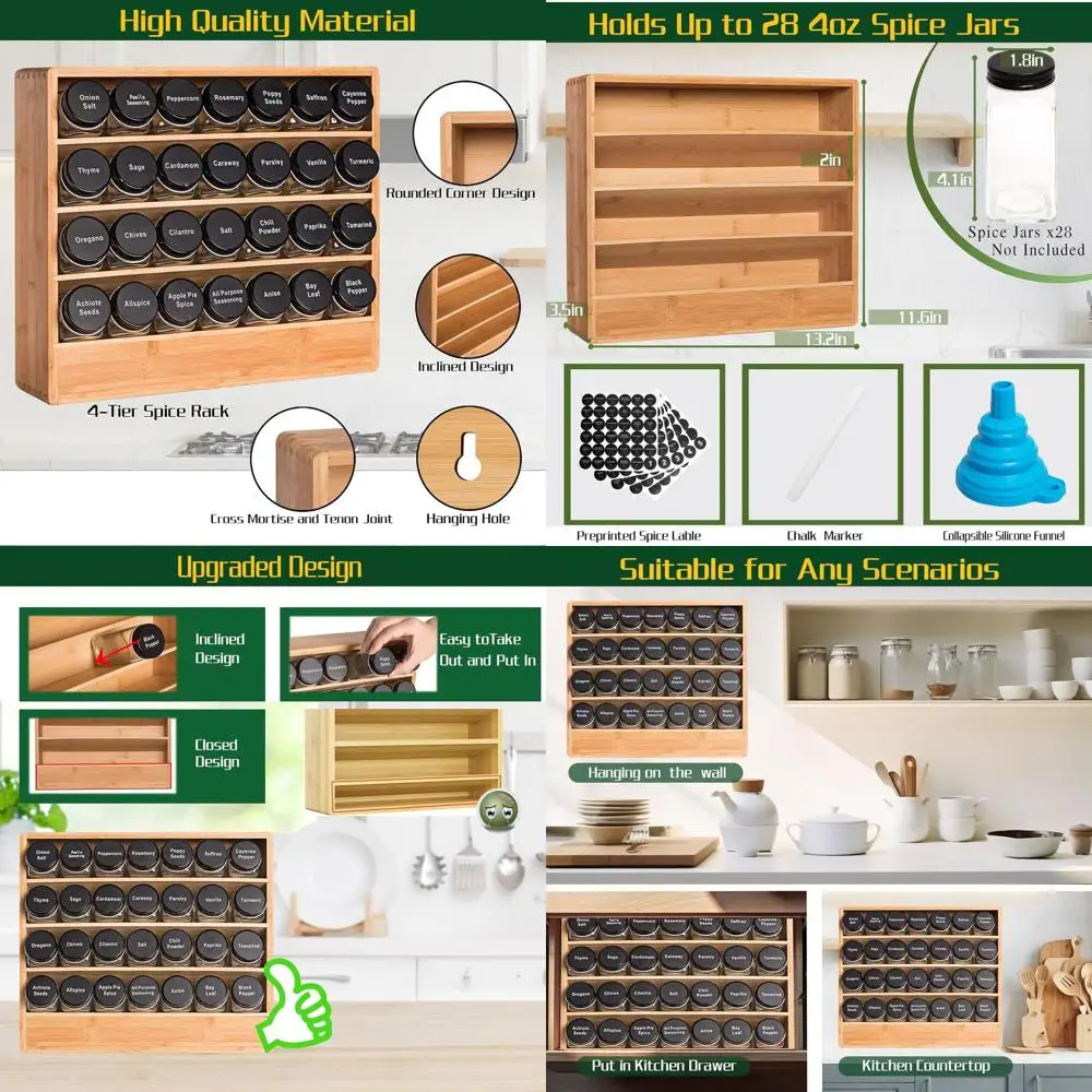 

Wooden Tiered Spice Rack Organizer for Kitchen Cabinets, Countertop, Pantry (Spice Jars Not Included)