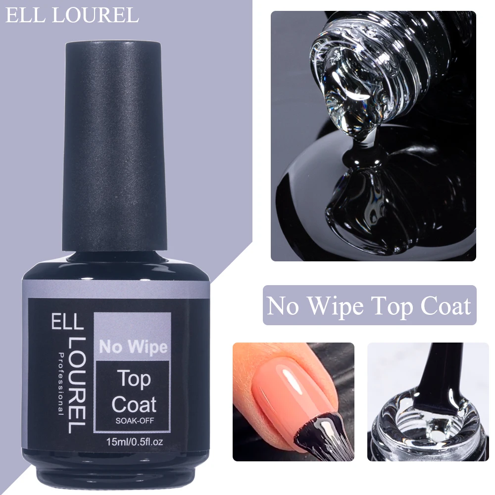 ELL LOUREL-esmalte de Gel UV Permanente, barniz de cristal templado, función de capa superior, geles brillantes, acabado de Arte de uñas, 15ML