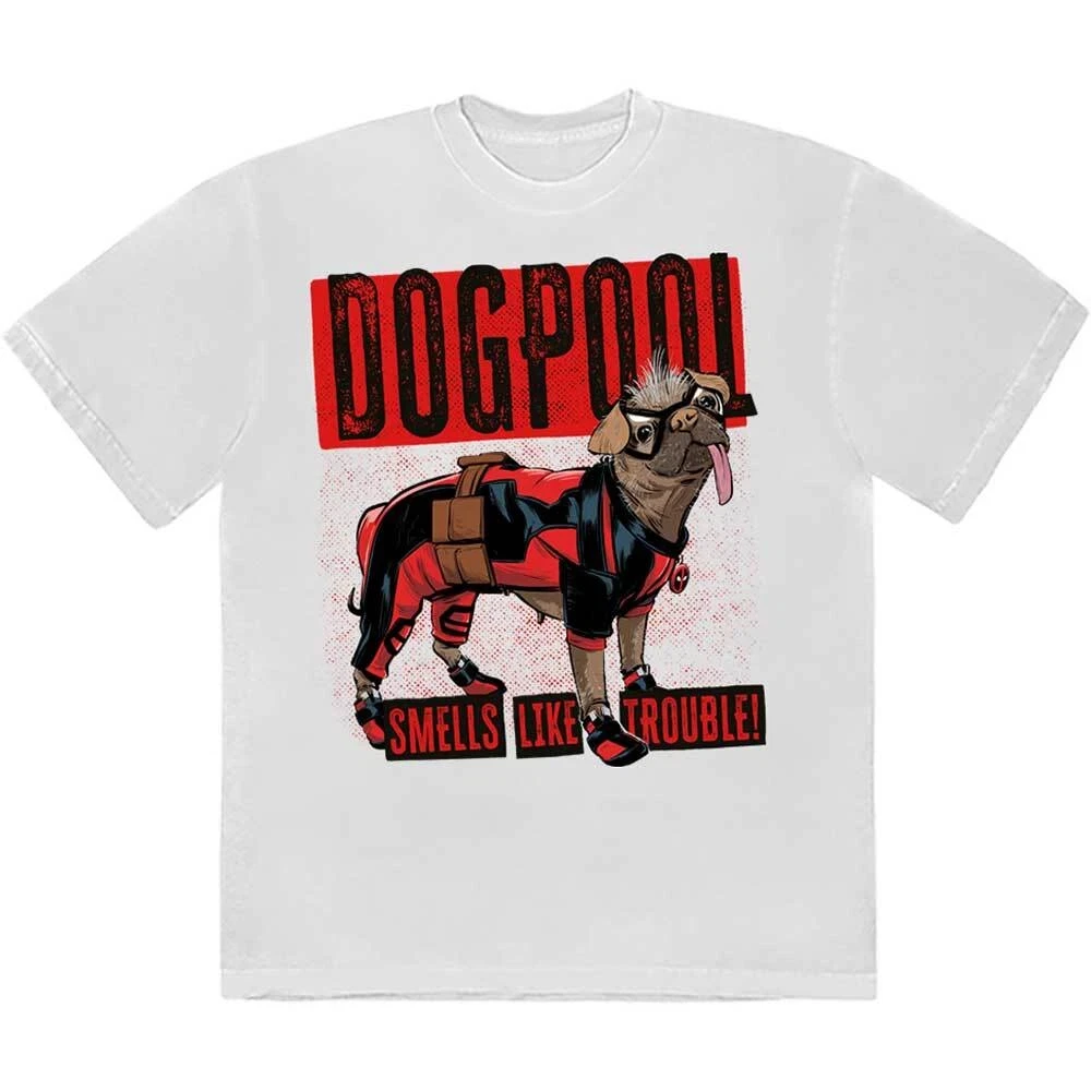 

Marvel Comics Unisex T-Shirt: Deadpool Dogpool Smells Like Trouble Summer Men's and Women's Loose and Breathable T-shirt Top