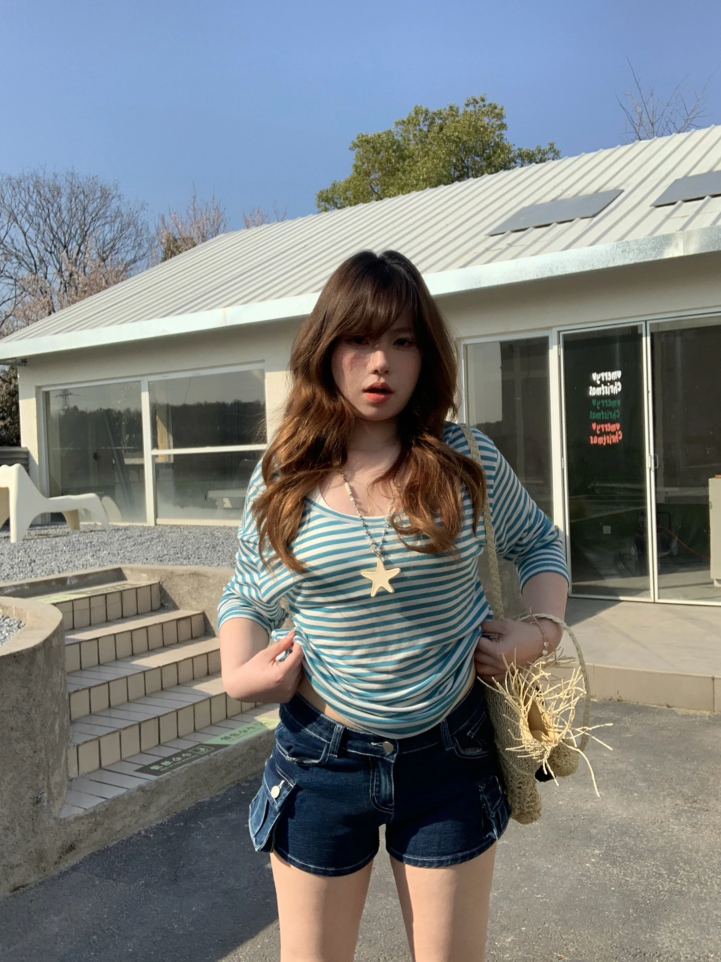 

Slim Fit Pocket Detail Workwear Jeans Shorts Women's Quick Carving Long Leg American Retro Slightly Stretchy Pocket Work Trou...