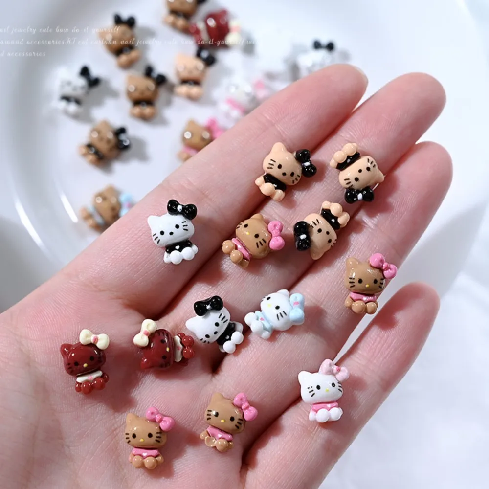 10 pçs kawaii olá kitty prego strass kuromi cinnamoroll bronzeamento kitty encantos de unhas verão bonito dos desenhos animados kt gato decoração de unhas