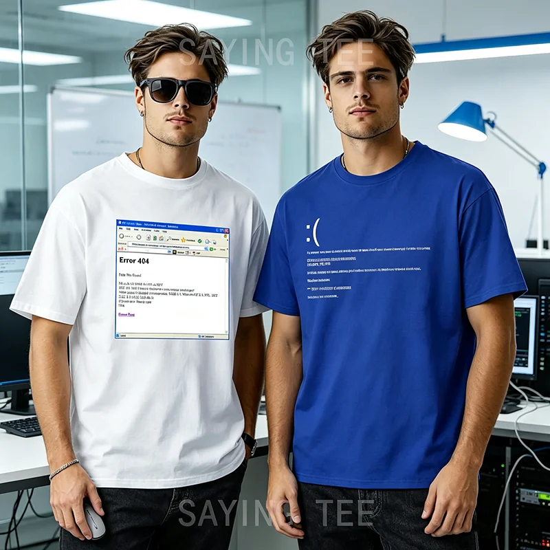 Lustiges Blue Screen of Death Geek Halloween Party Grafik-T-Shirt für Männer, Mode 404-Seiten-Druck, Programmierer Casual T-Shirt aus Baumwolle – Detail 3