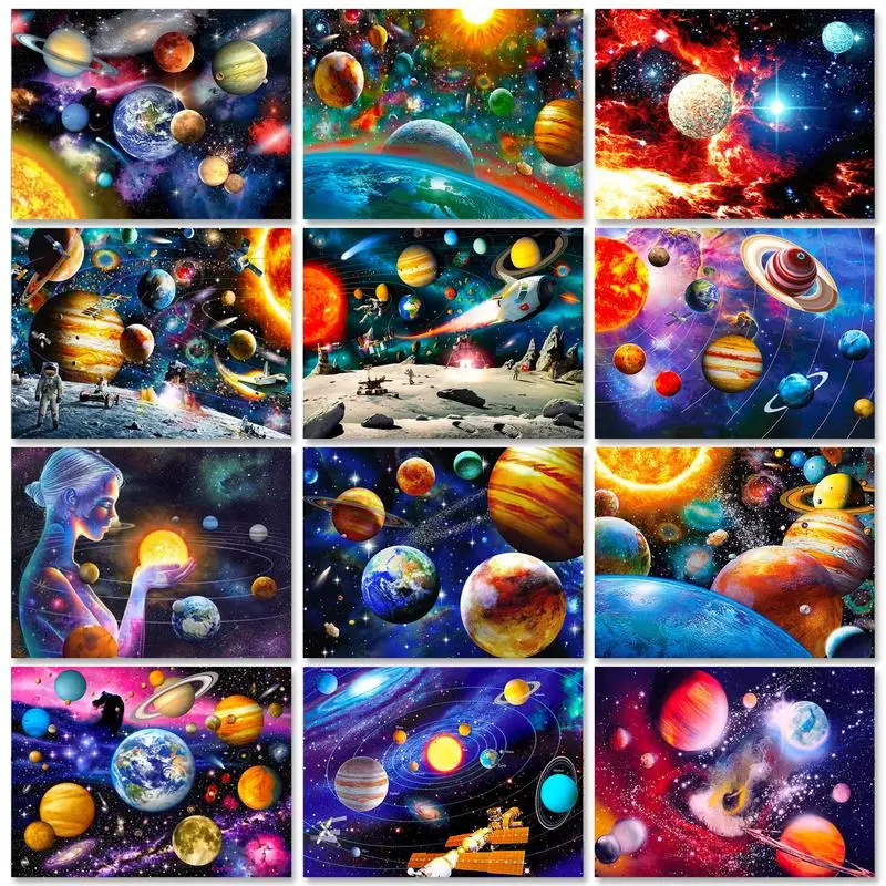 GATYZTORY 5D pittura diamante pieno quadrato universo scenario diamante ricamo pianeta punto croce Kit regalo decorazioni per la casa