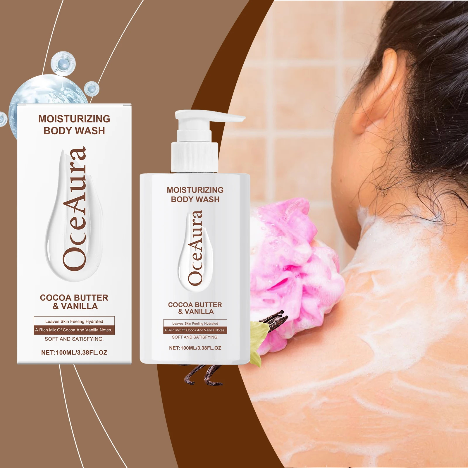 코코아 버터 & 바닐라 모이스춰라이징 바디 워시 - 건성 피부를 위한 울트라 하이드레이팅 샤워 젤, 천연 오일이 함유된 영양 포뮬러
