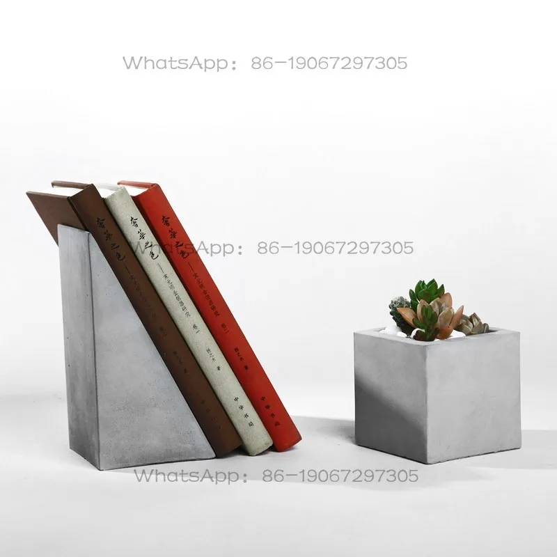 Cement book file book relies on decorative props to arrange flower pots geometric models pen holder book stand