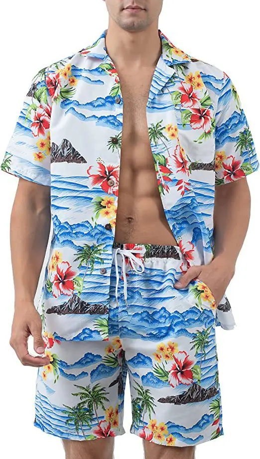 Hawaiion printed Set Men\'s 2Pcs Shirt+Shorts 3D Print Loose Leisure short sleeve Beach Shirt Holiday Fashion Two piece Set Suits