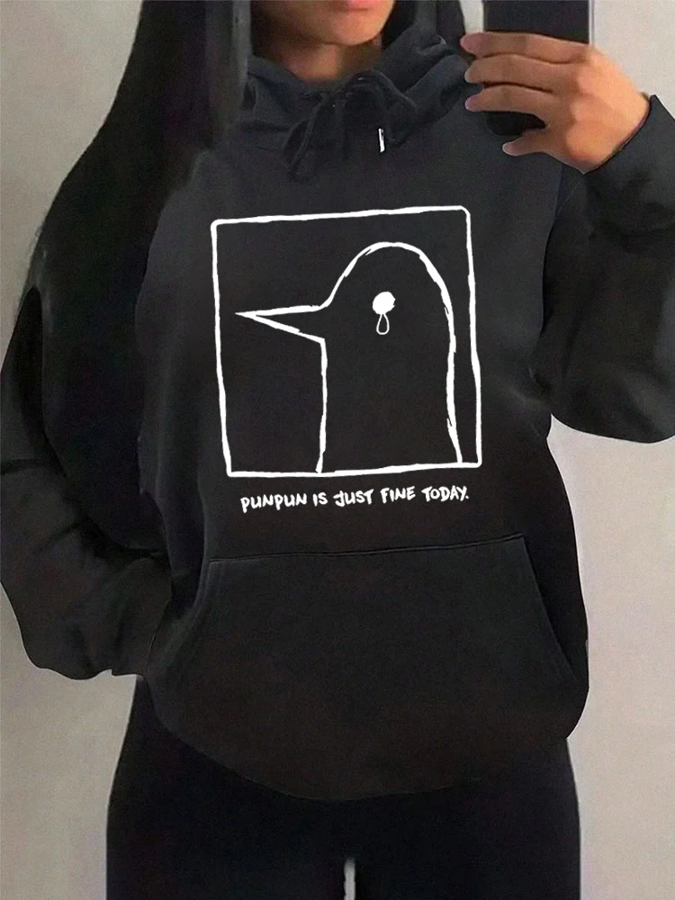 

Punpun Is Just Fine Day Graphic Hoodies Women Fashion Fleece Hooded Sweatshirt Loose Retro Style Y2K Autumn Woman Clothes