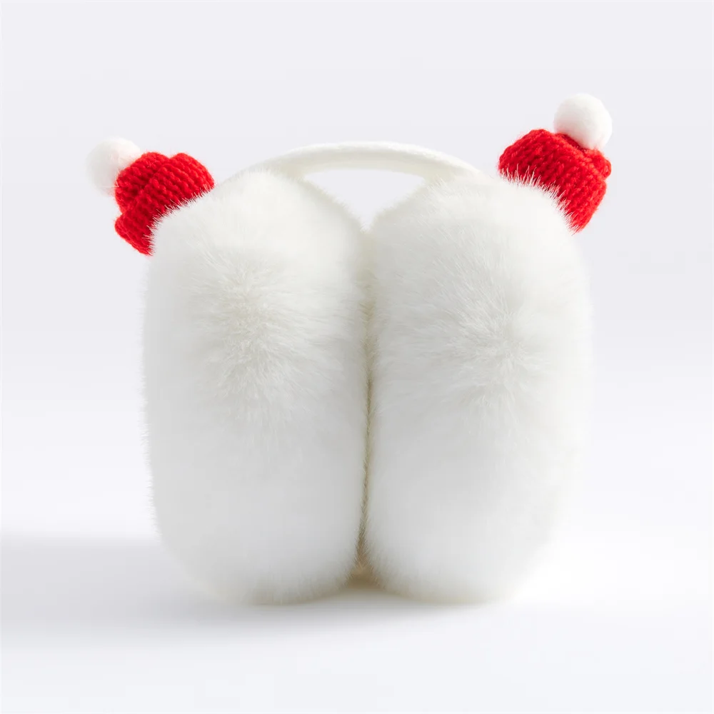 Exquisite Cabelo de Coelho Dobrável Earmuff para Mulheres, DIY Santa Hat, imitação branca, calor do ouvido para menina, presente de festa romântica