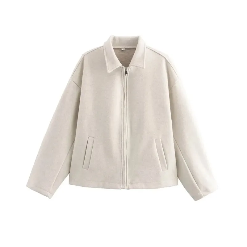 

SMVP женская шерстяная куртка большого размера, пальто с длинным рукавом и молнией спереди, шикарная верхняя одежда с карманами, модные топы для женщин, осень-зима