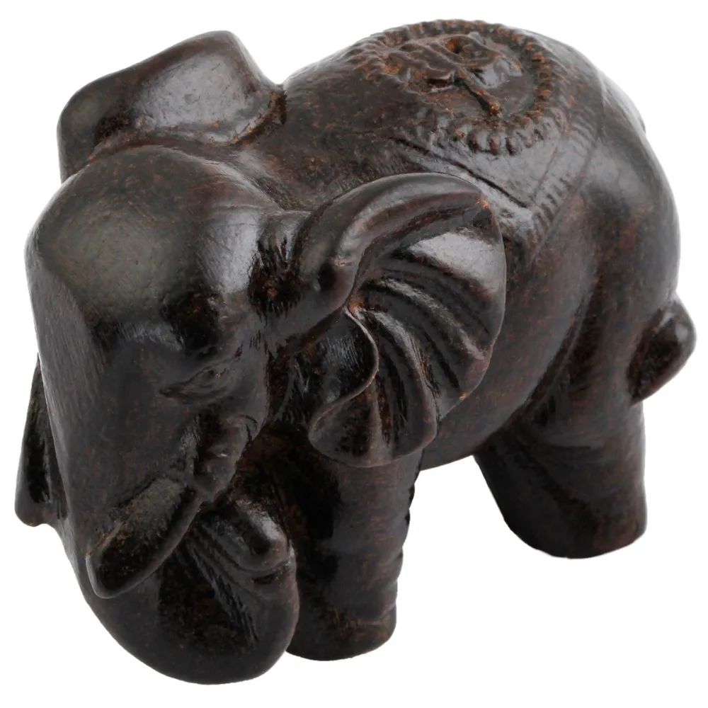 TUMBEELLUWA Hand Carved Natural Ebony Wood Elephant Statue Feng Shui Wealth Figurine Home Jewelry Decoration